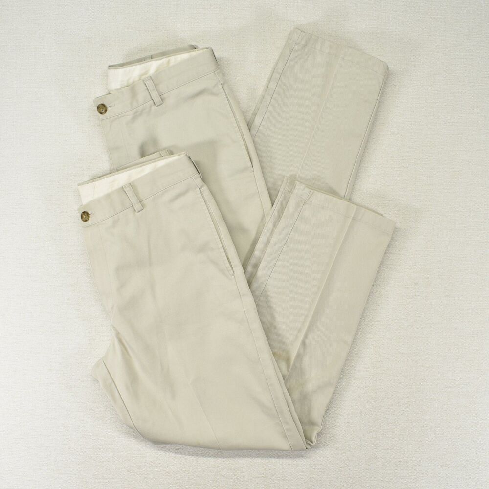 Lot of 2 LL Bean Classic Fit Mens Chino Pants 31x30 Khaki Tan Flat Front